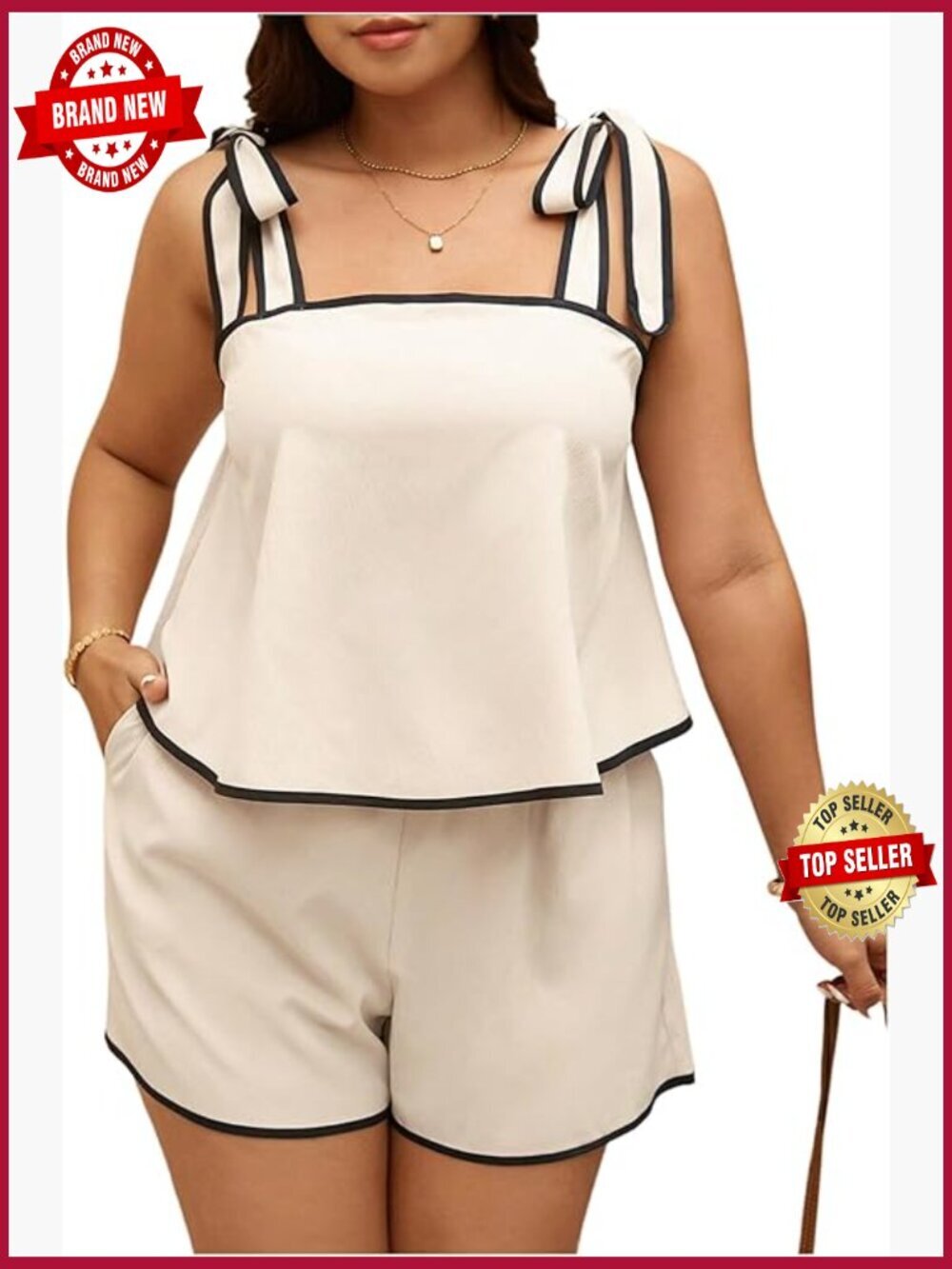 Plus Size 2 Piece Tie Shoulder Tank & Shorts Lounge Set Summer Outfit